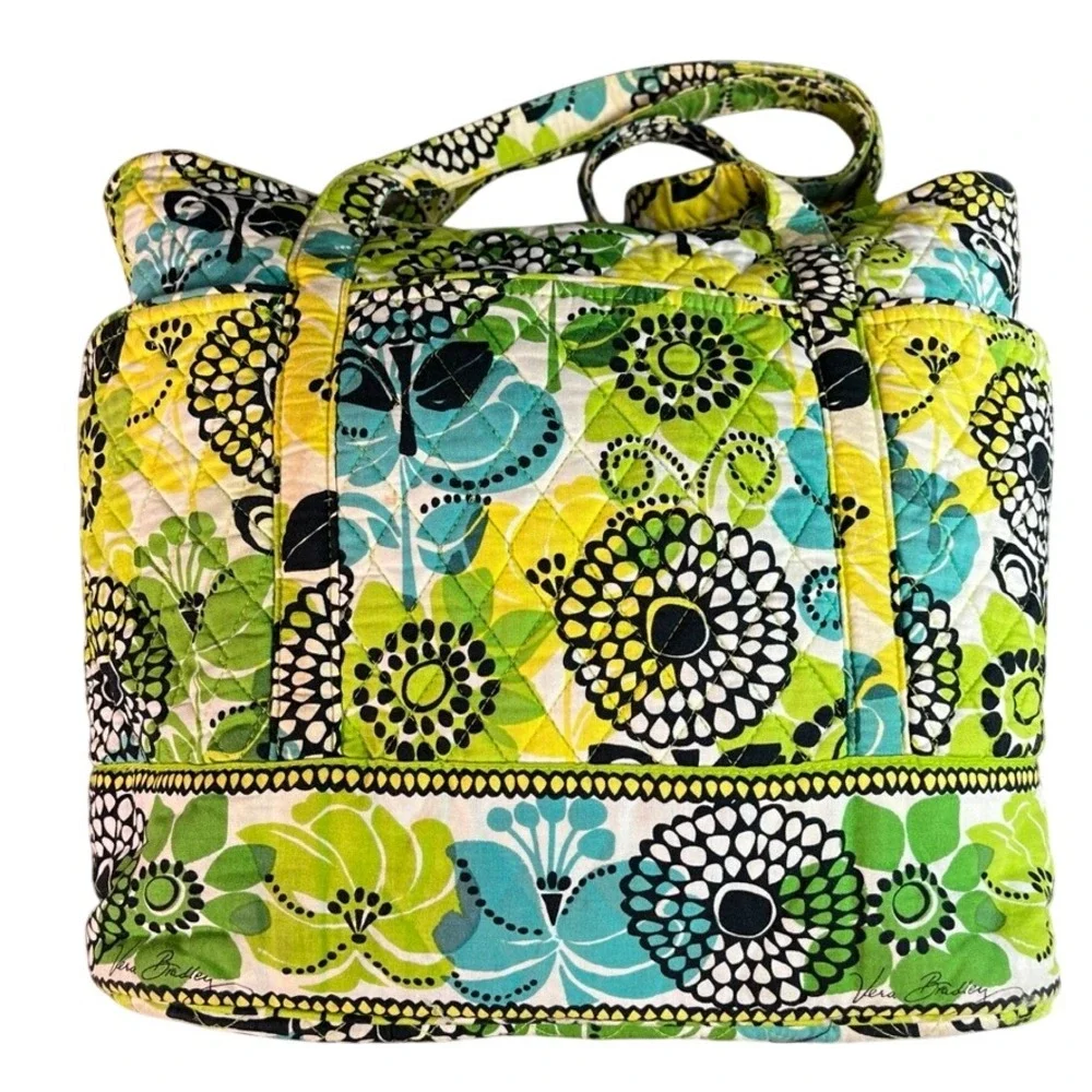 Vera Bradley Limes Up Quilted Cotton Floral Tote Bag Green Blue Yellow